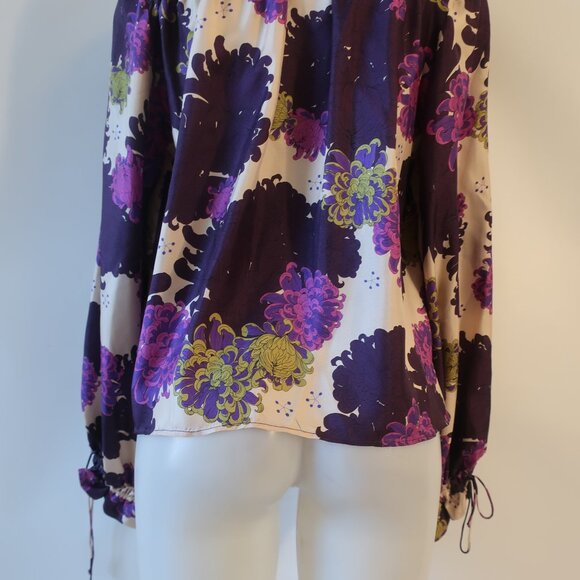 Mark Kenly Domino Tan 100% Silk Tan, Purple Button Down Blouse 36 EUR/US M - Picture 6 of 8